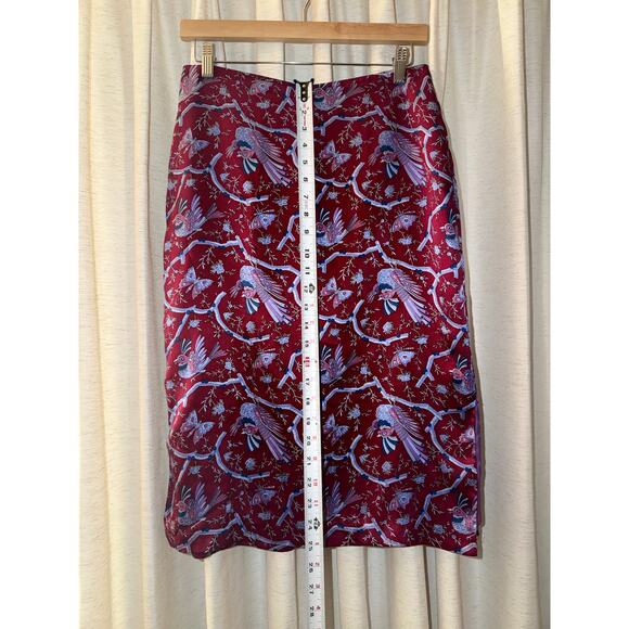 Vintage Betsey Johnson Silk Midi Skirt Butterflies 90s M Y2K 00s Whimsical Birds - Picture 9 of 13